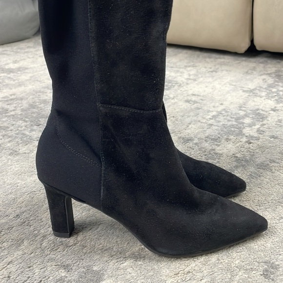 New Stuart Weitzman Heeled Pointed Toe Over The Knee Boots Black Suede Sz 4 - Picture 4 of 12